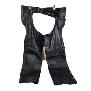 vtg Unik‎ international  black leather motorcycle chaps sz medium